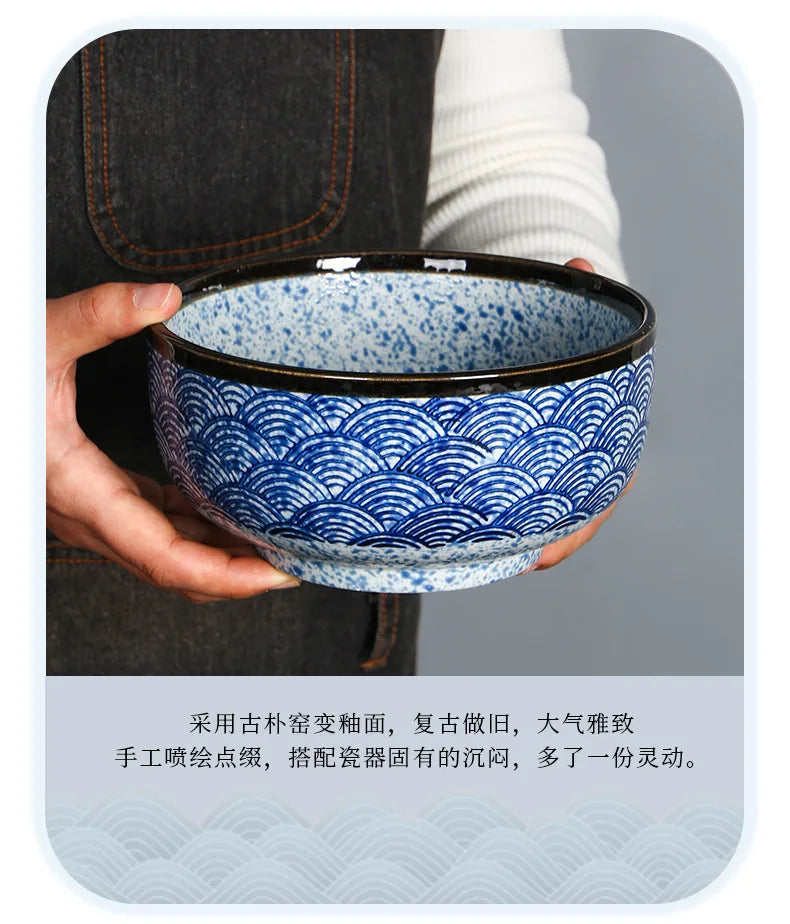 Qinghai Wave Noodle Bowl Hand Painted Vintage Ceramic Bowl