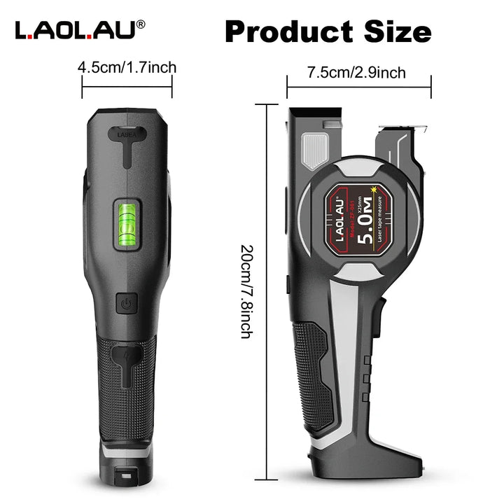 LAOLAU 2-in-1 Laser Tape Measure 5M/16FT – Type-C Rechargeable Class II Laser Auto-Lock Tool 2026