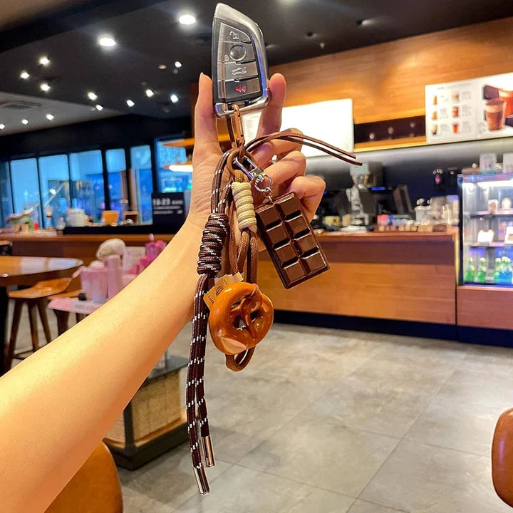 Woven Rope Bowknot Keychain With Cute Pastry Charms