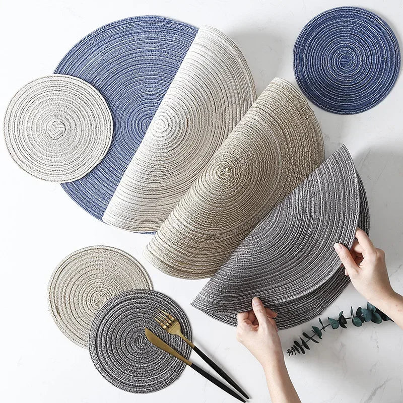 6pcs Round Woven Ramie Placemats - Non-Slip Table Mats for Dining, Kitchen &amp; Cafe Use