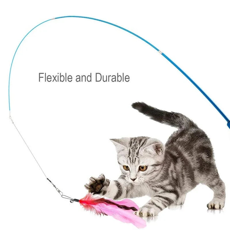 11pcs Replacement Cat Feather Toy Set - Retractable Cat Stick for Play, Durable Feather Toys