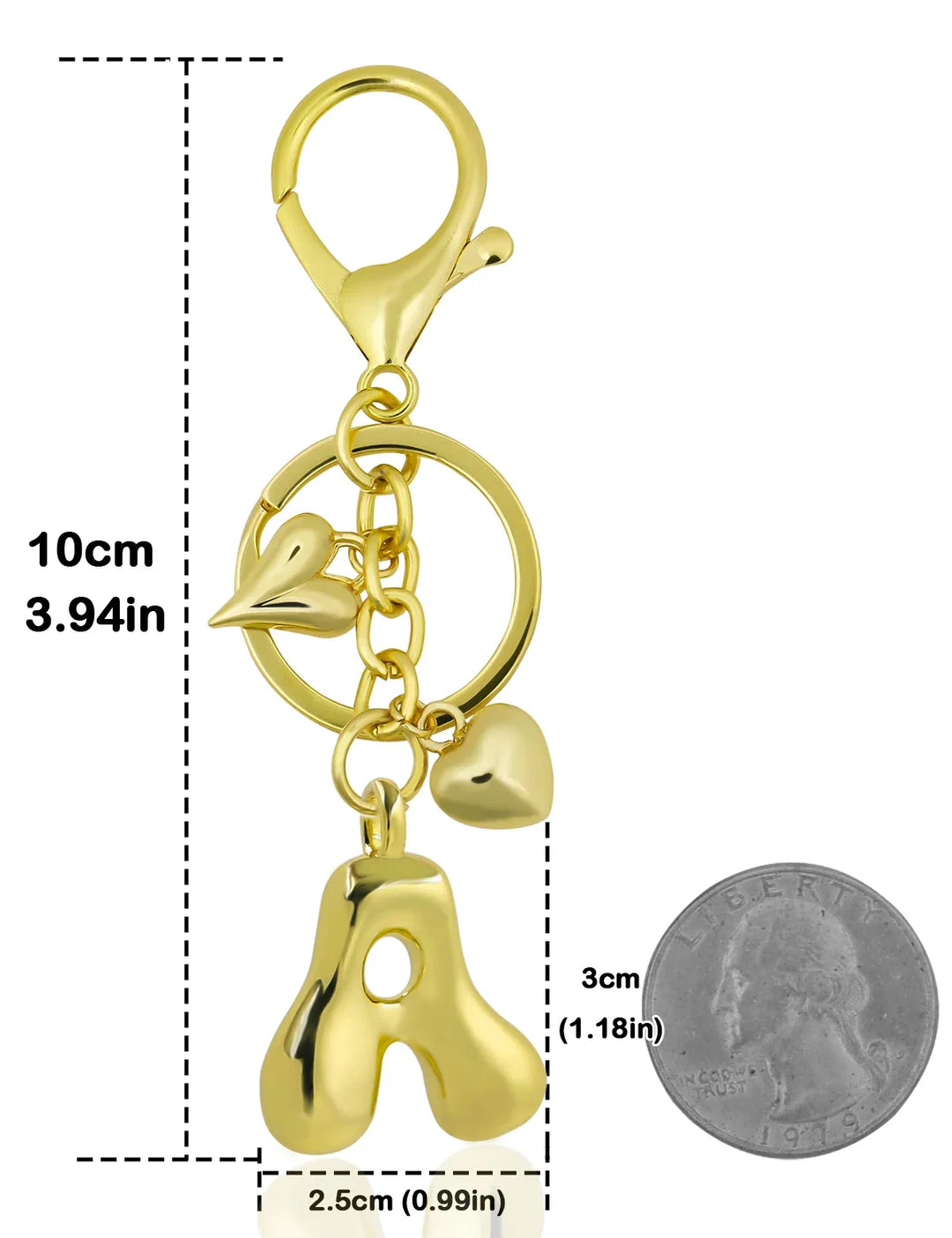 Personalized Keychain Gold Bubble Letter Bag Charm Gift