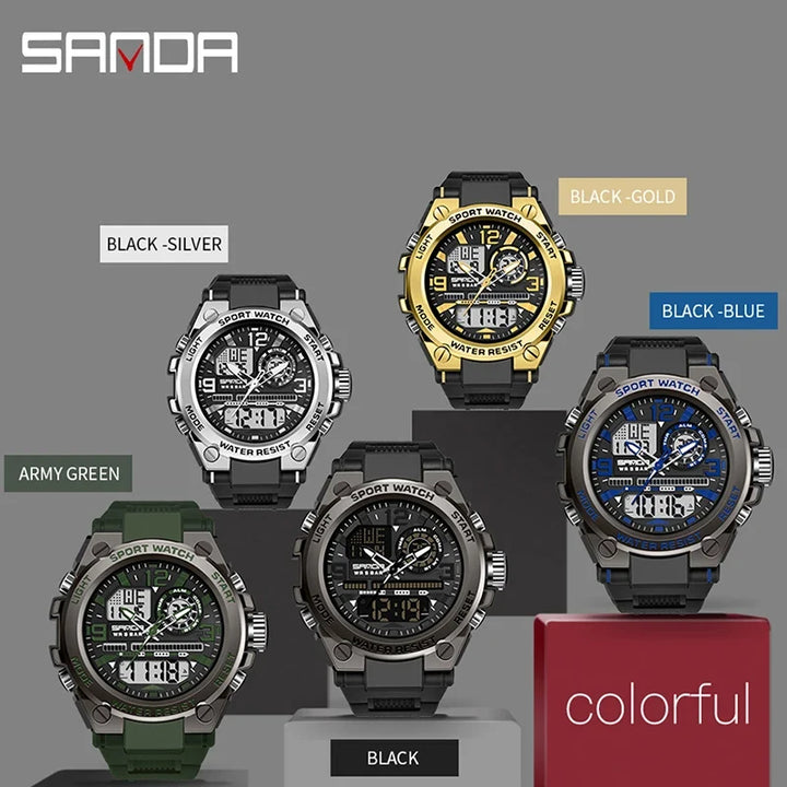 Digital Sports Watch Dual Display LED Military Style Rugged Watch Fall 2026 Water Resistant