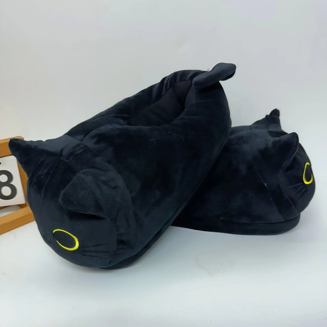 Soft Cozy Unisex Slippers - Siamese Cat Plush Cartoon Design, Canvas, Indoor Use