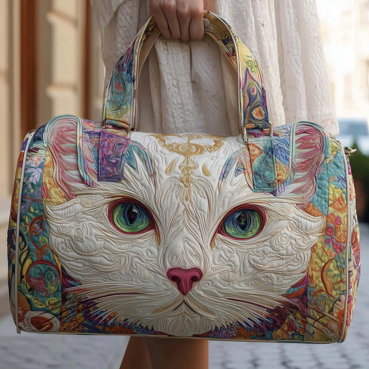 Soft Unisex Travel Tote - Quilted, Cat-Embroidered Fabric, For Beach, Hiking, Camping