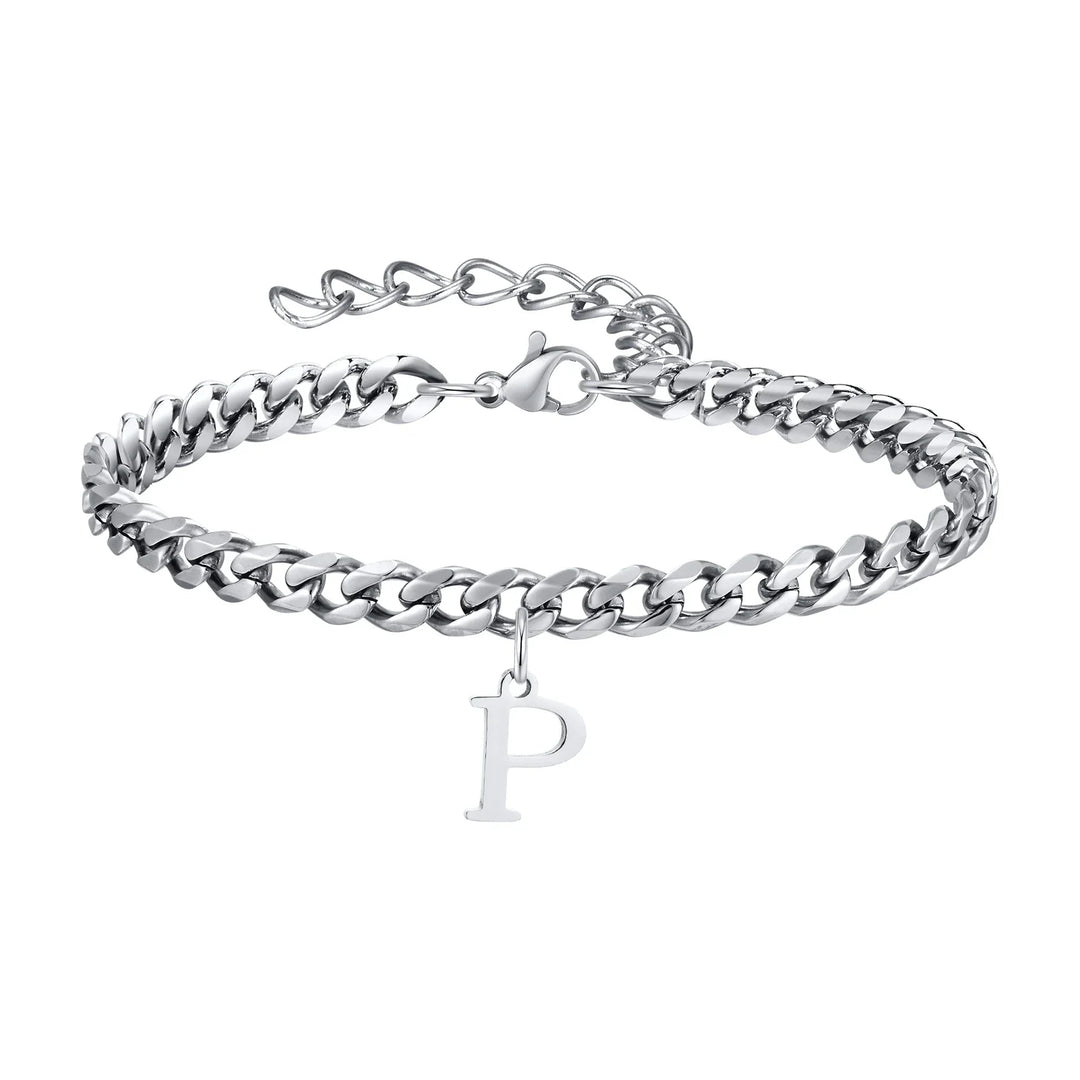 Initials Cuban Link Bracelet Stainless Steel Adjustable