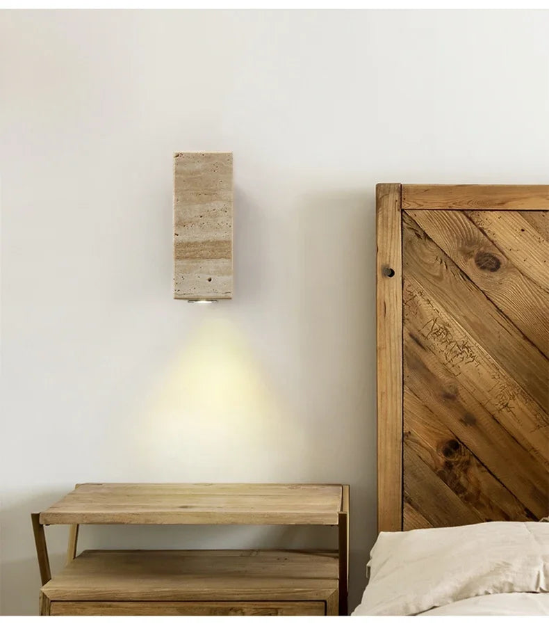 Japandi Yellow Marble LED Wall Sconce Wabi Sabi Bedside Light