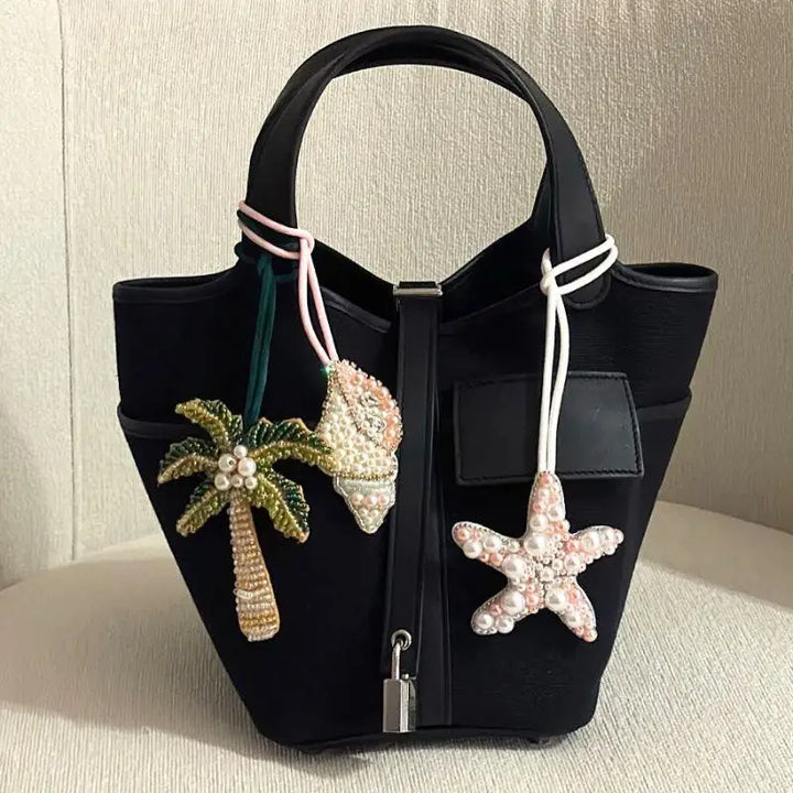 Coconut Tree Sequin Patch Keyring Bag Pendant Handmade