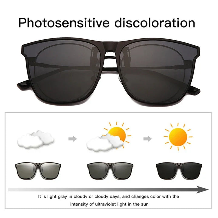 Night Vision Clip-On Sunglasses – Polarized Photochromic UV Anti-Glare Driving Goggles, Vintage Square Style, Fall 2025 Safe Driving