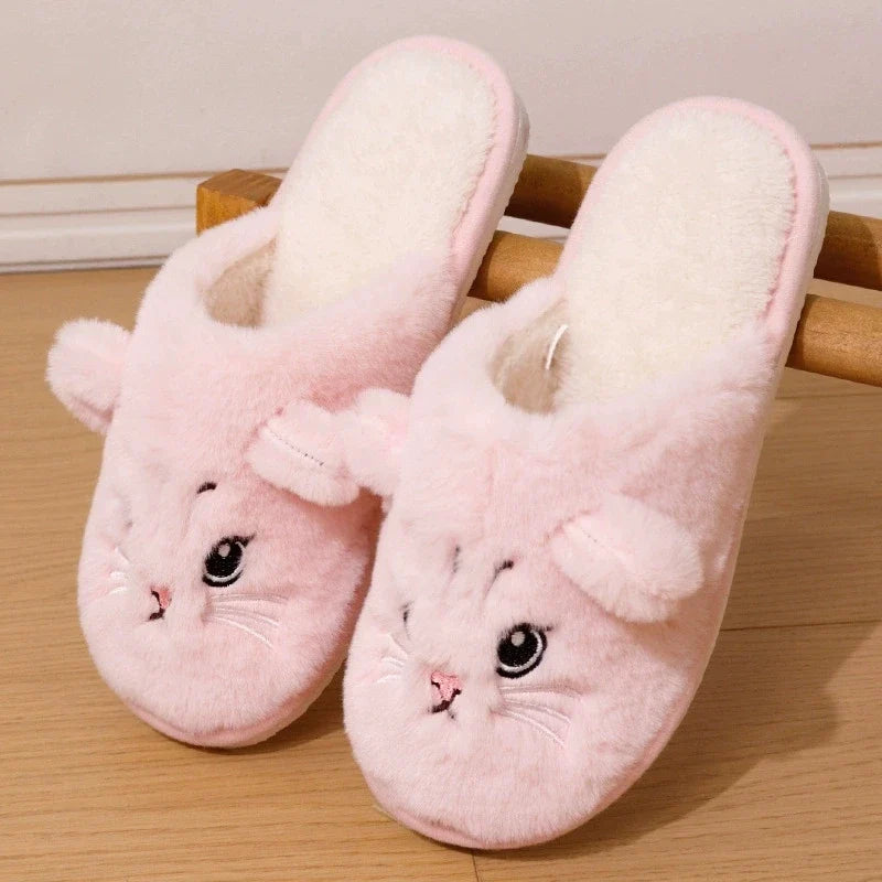 Warm Cozy Women’s Slippers - Cat-face Plush Design, Short Plush Lining, Indoor Use
