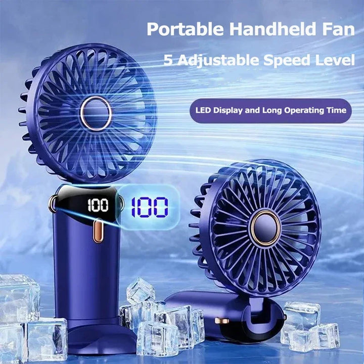 Handheld Mini Fan 3000mAh Portable USB Rechargeable Desk Fan 5 Speed Neck Hanging Outdoor Display Screen