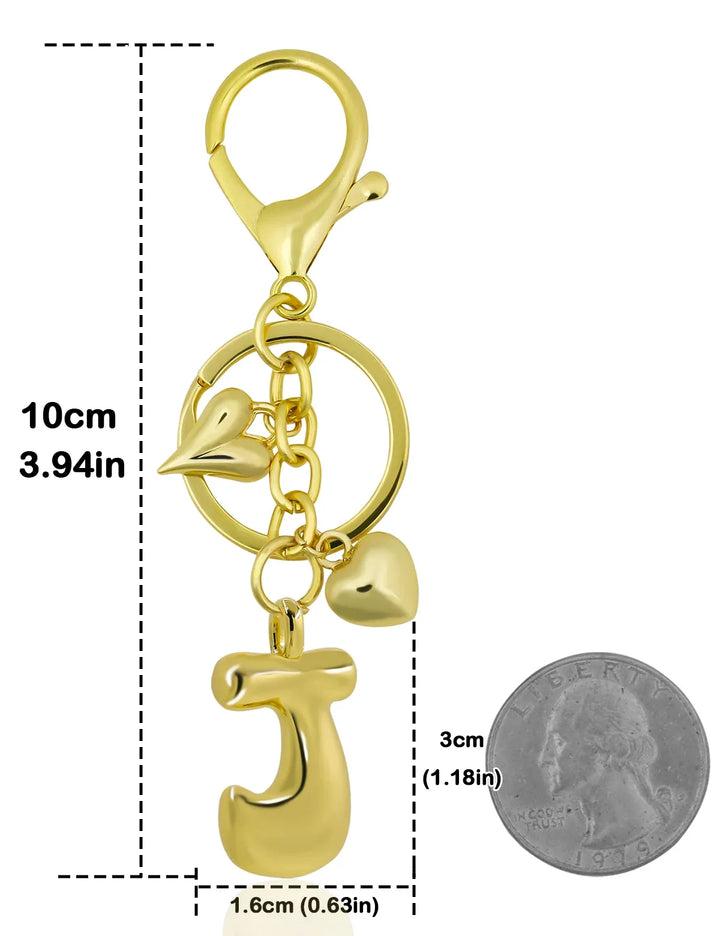 Personalized Keychain Gold Bubble Letter Bag Charm Gift