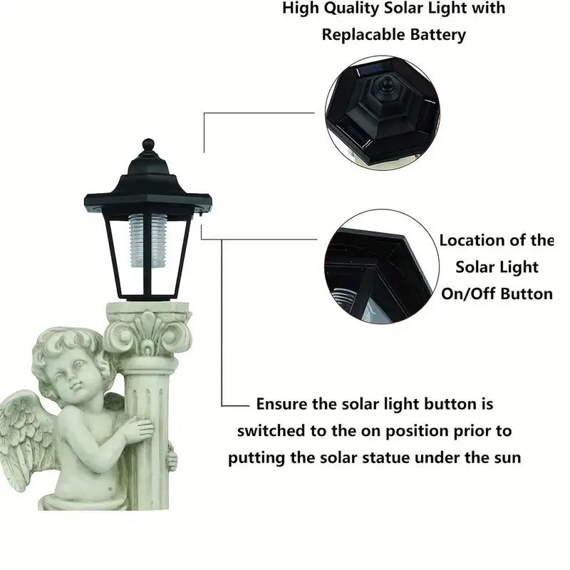 Solar Angel Light Statue 19.29 Inch Outdoor Garden Path Light Catholic Religious Decor Gift Idea