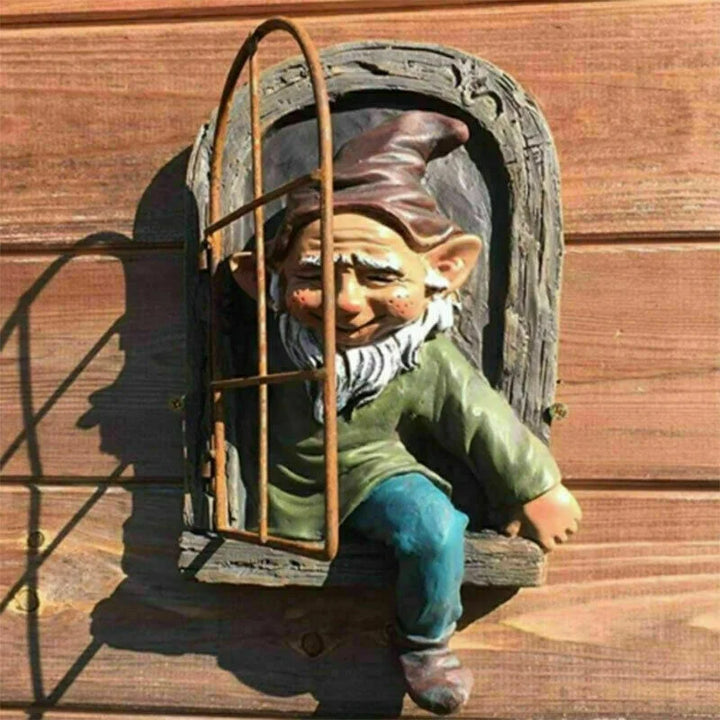 Garden Gnome Resin Statue Naughty Elf Window Hugger Fairy Tale Garden Decor Fall 2026 Gift Idea