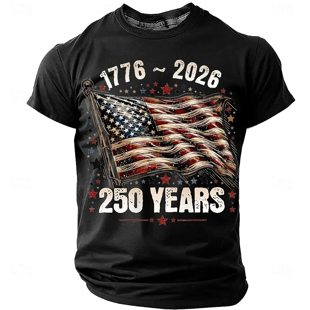 Soft unisex graphic tee - distressed flag print, 250-year design, durable cotton, casual everyday wear