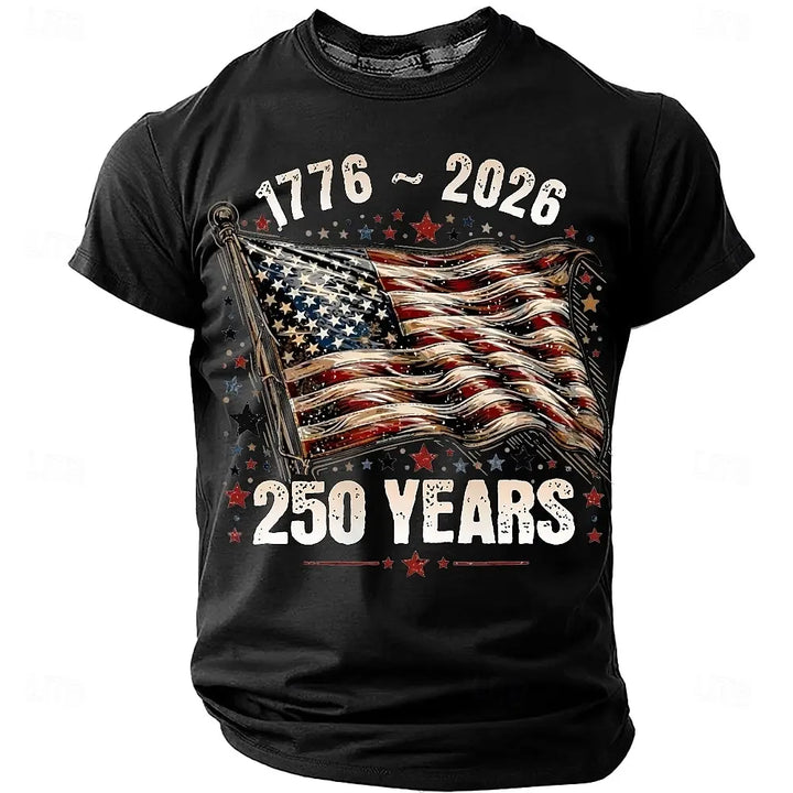 Soft unisex graphic tee - distressed flag print, 250-year design, durable cotton, casual everyday wear