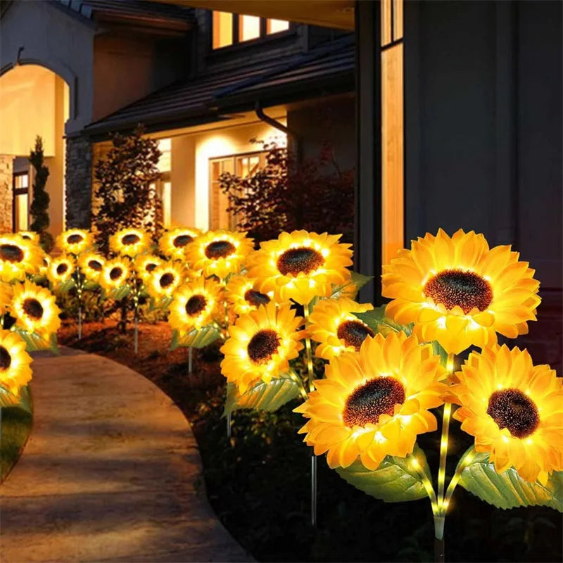 Solar Sunflower Lights 3 Head Garden Stake Outdoor LED Landscape Lights Waterproof Patio Yard Decor Summer 2026