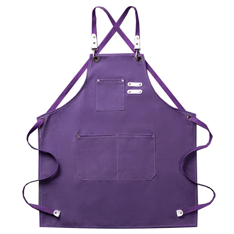 Chef Apron Canvas Crossback Utility Apron With Leather Trim And Pockets Fall 2025 Durable BBQ Workshop