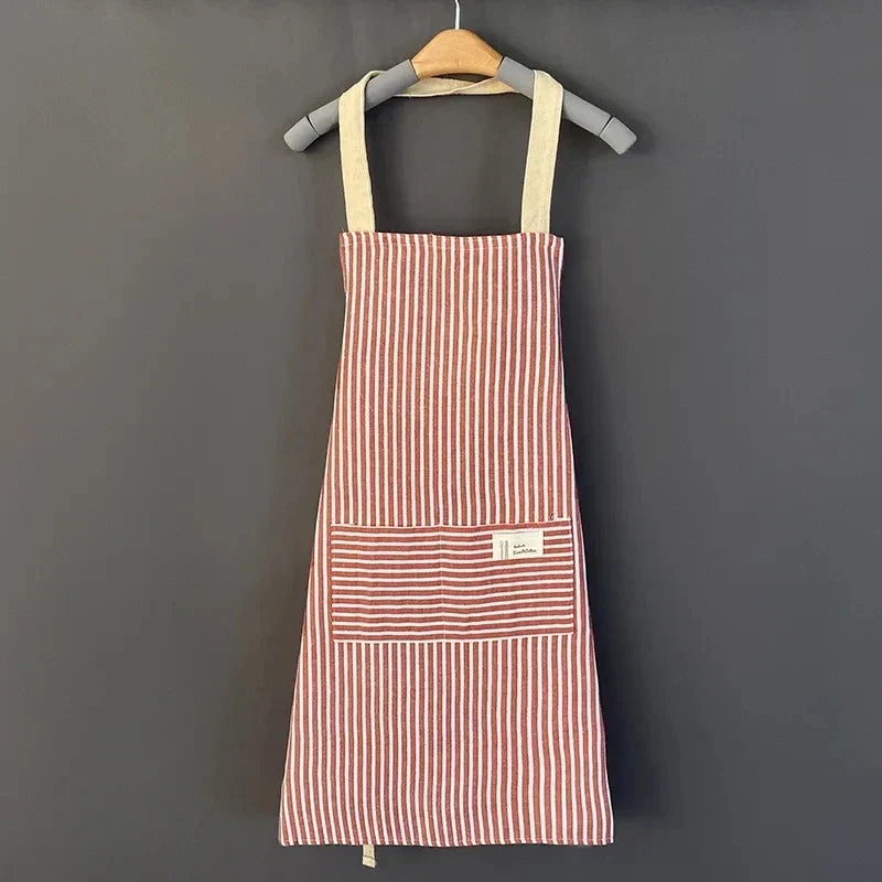 Kitchen Apron Linen Striped Hanging Neck Apron Japanese Style Cooking Gardening Fall 2025 Breathable Adjustable