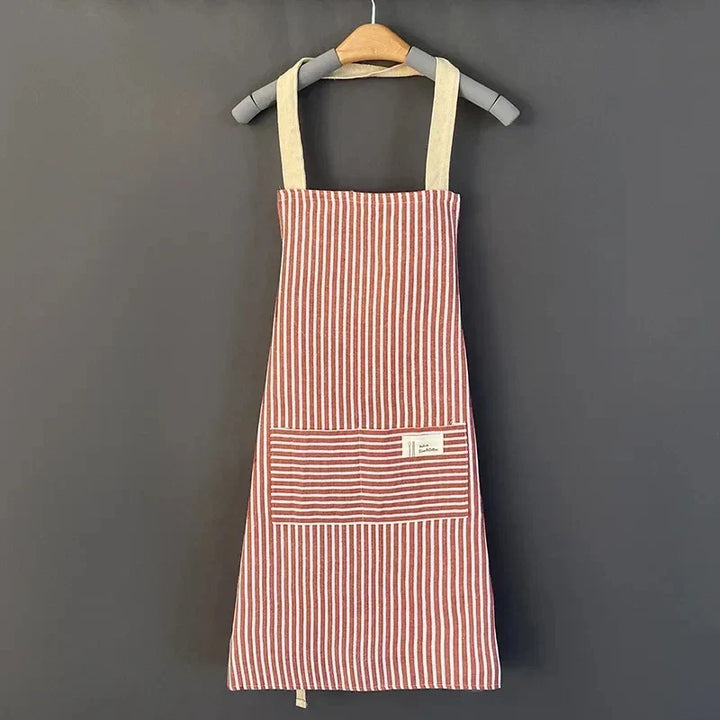Kitchen Apron Linen Striped Hanging Neck Apron Japanese Style Cooking Gardening Fall 2025 Breathable Adjustable