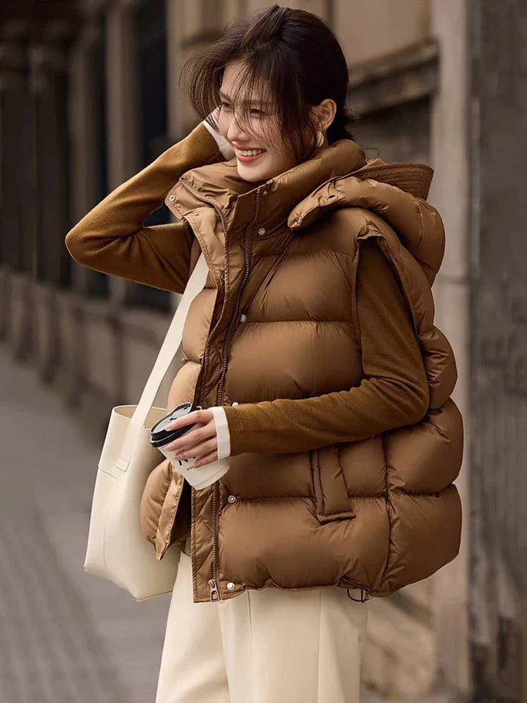 Insulating Women’s Hooded Puff Vest - Hip-Length, Down