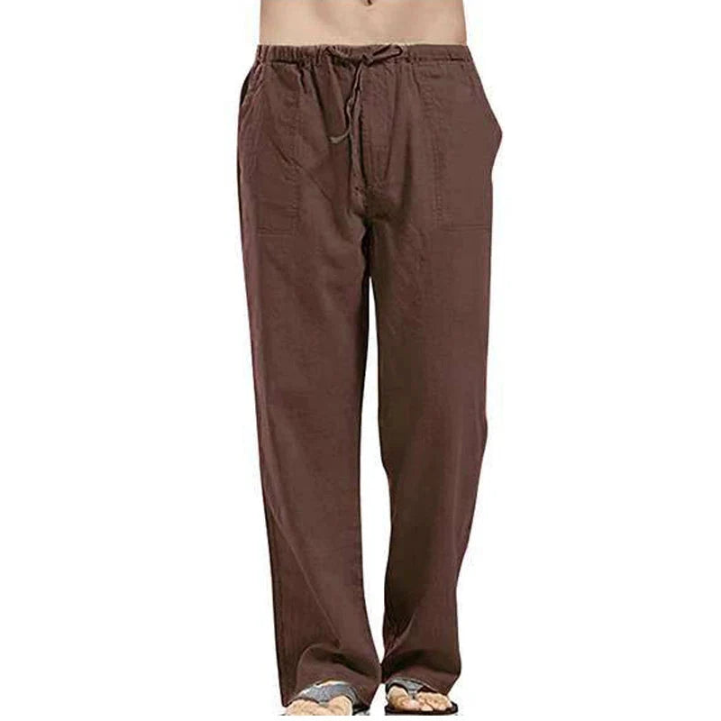 Solid Color Multi-Pocket Linen Men Pants - Casual Breathable Summer Trouser, Large Size