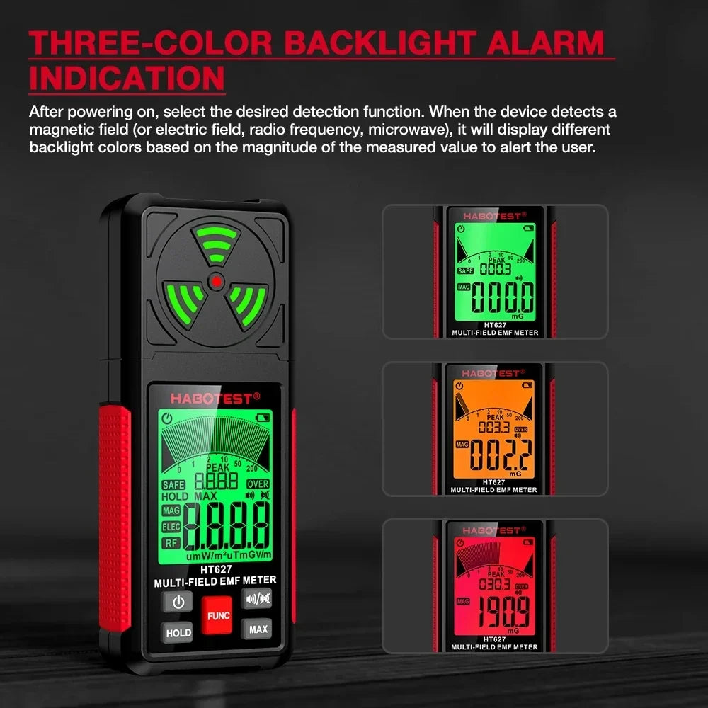 Portable 3-in-1 EMF Meter with LCD Display for Electromagnetic Radiation Detection, High-Precision Sensor, and Multiple Measurement Modes