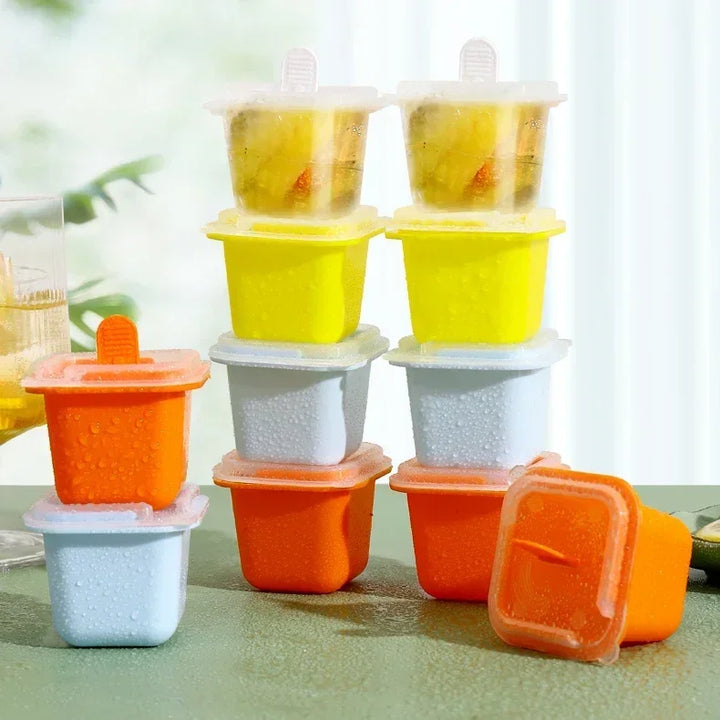 Food Grade Silicone Ice Cube Molds with Popsicle Sticks for Ice Cubes, Jellies, and Custom Treats - Stackable and Dishwasher Safe