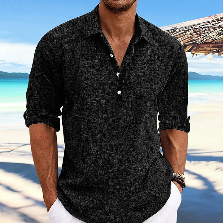Cotton Linen Long Sleeve Casual Beach Shirt - Turn-Down Collar Social Blouse for Streetwear