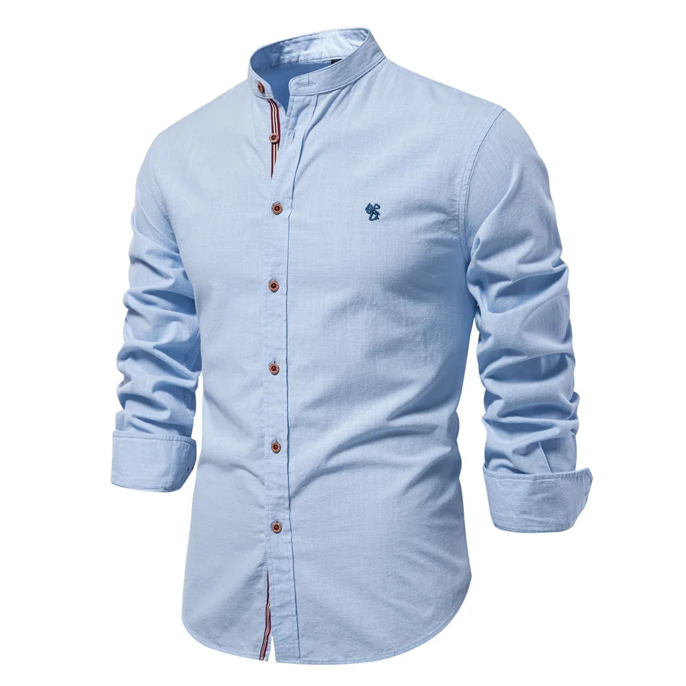 Cotton Long Sleeve Shirt for Men - Solid Color Casual Wear, High Quality