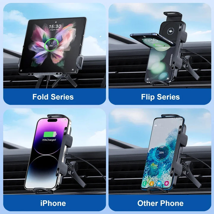 Wireless Car Charger Dual Coil Fold Screen Mount Fast Charge For Foldable Phones Air Vent Car Holder Fall 2026