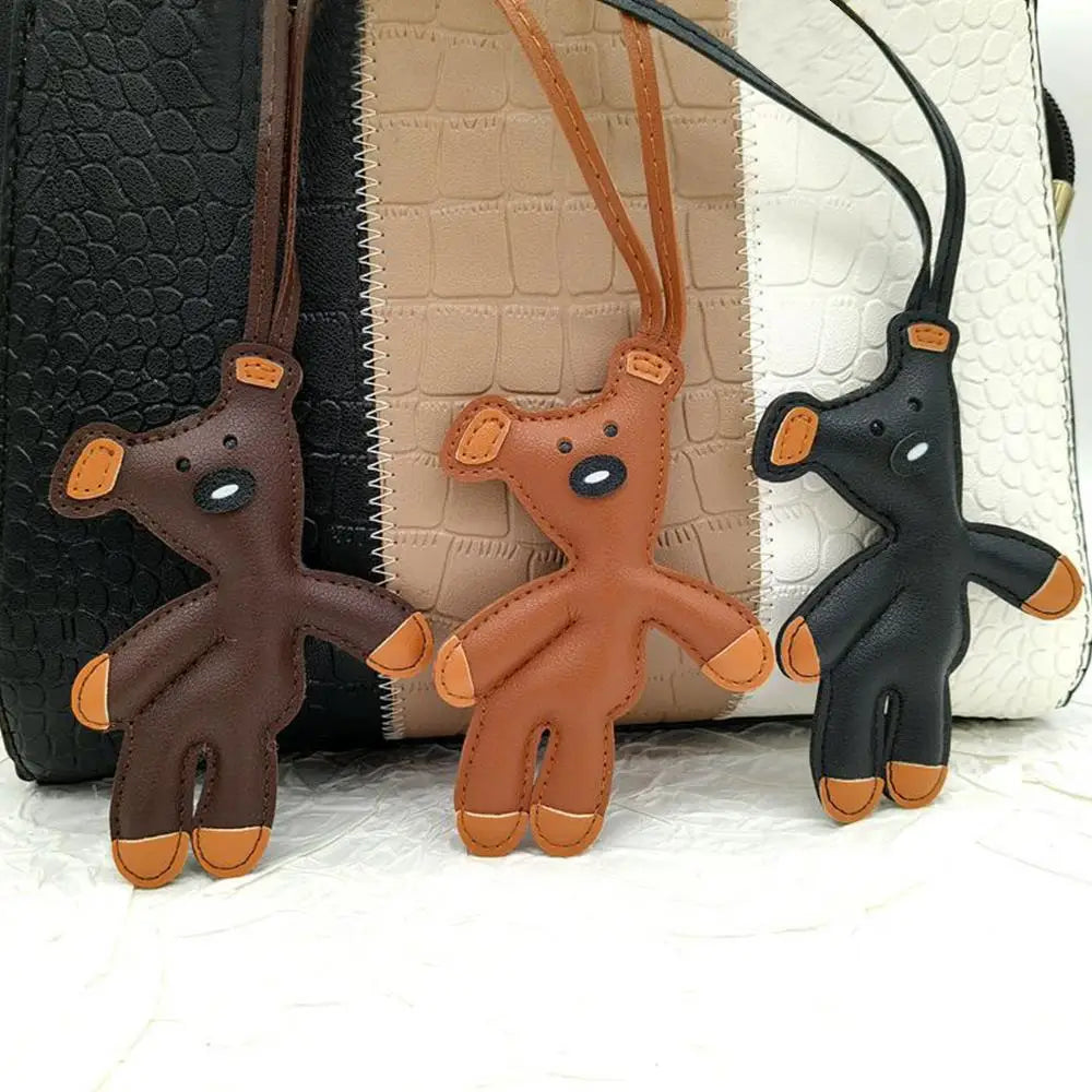 Bear Keychain PU Leather Mini Bag Charm Cute Gift Accessory