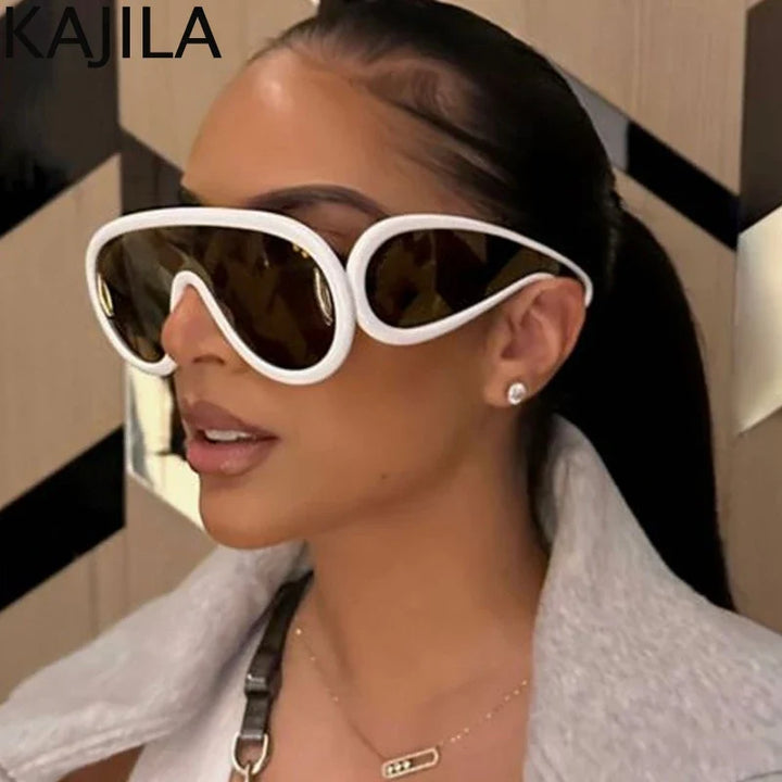 Sunglasses White Frame Oversized Wave Mask Goggles Y2K Punk Steampunk Eyewear TikTok Viral 2026