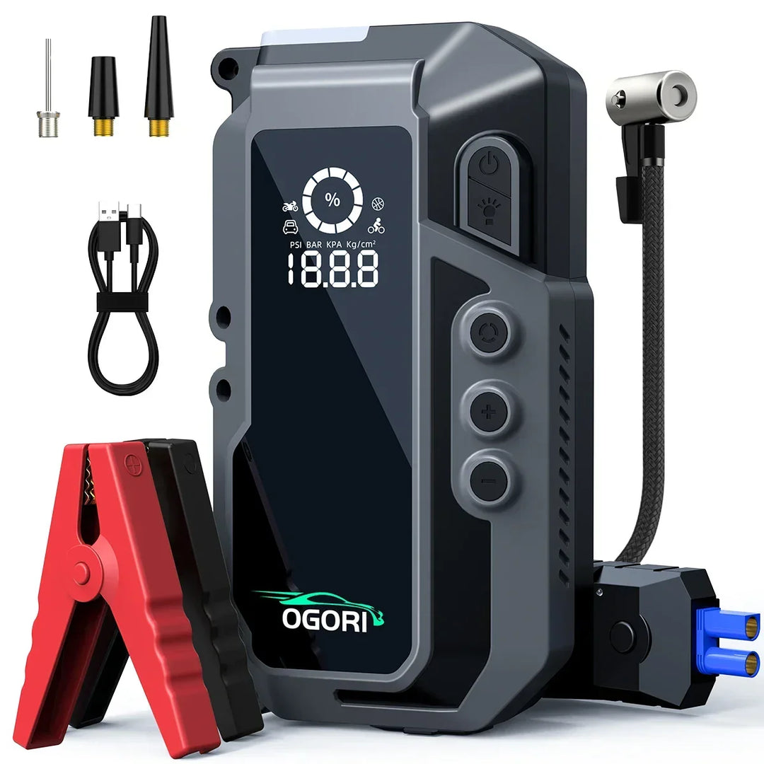 Car Jump Starter All In One Portable Power Bank With Wireless Tire Inflator Fall 2025 Emergency Prep Gift