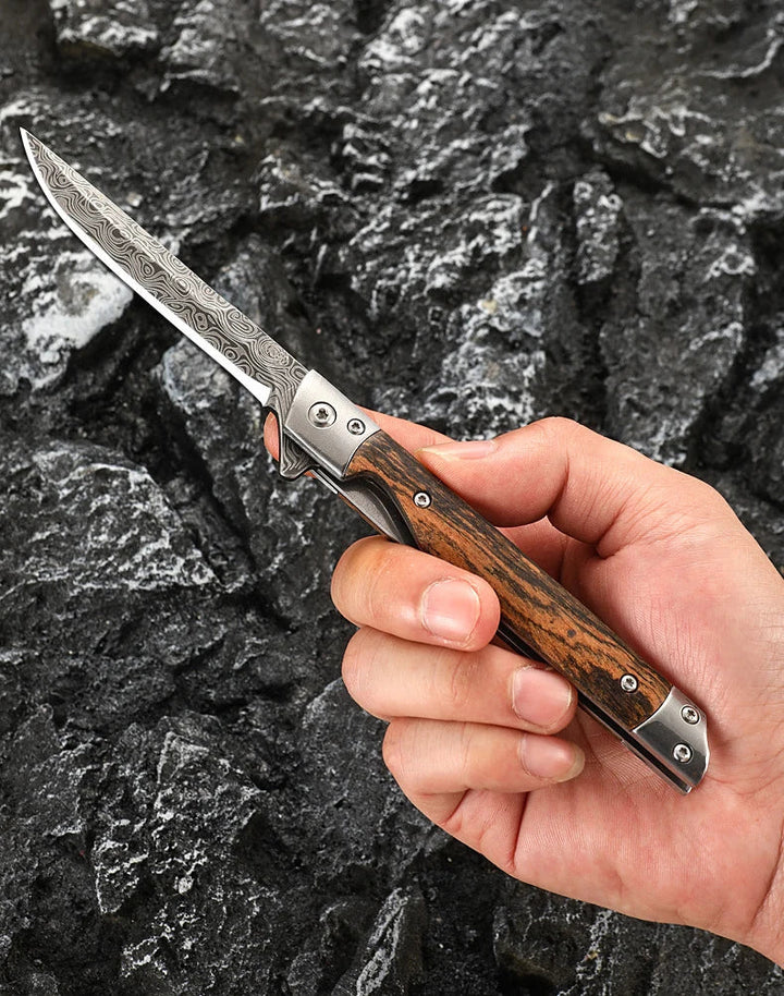 Damascus Pattern Folding Pocket Knife Stainless Steel – Outdoor Camping Multi-Purpose EDC 2026