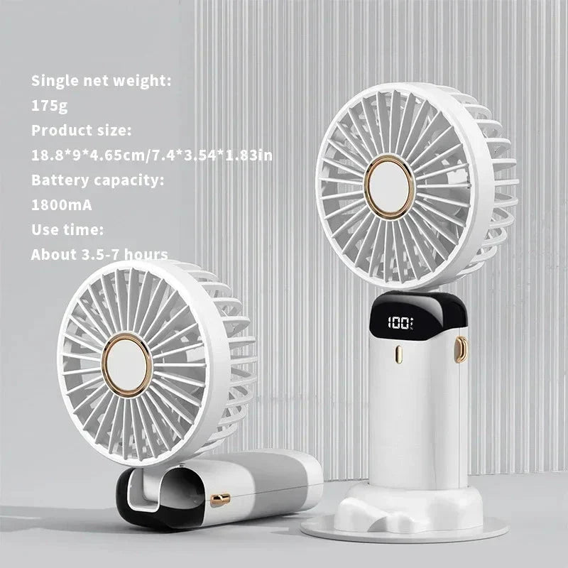 Handheld Mini Fan 3000mAh Portable USB Rechargeable Desk Fan 5 Speed Neck Hanging Outdoor Display Screen
