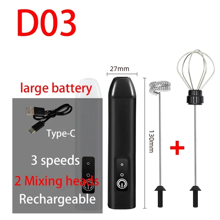 USB Rechargeable Electric Milk Frother 3-Speed – Handheld Foam Maker Egg Beater Coffee Drink Wand 2026
