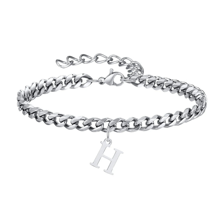 Initials Cuban Link Bracelet Stainless Steel Adjustable