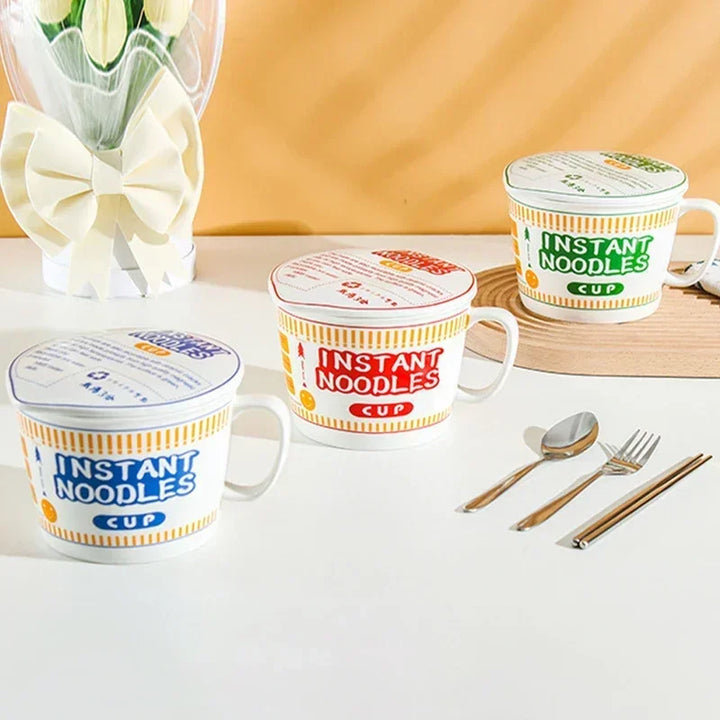 Instant Noodle Bowl Ceramic With Handle And Lid Large
