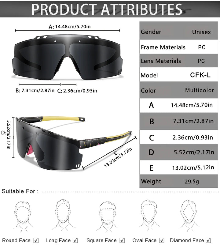 Lightweight unisex sports sunglasses – UV400 polycarbonate lenses, cycling, running, fishing