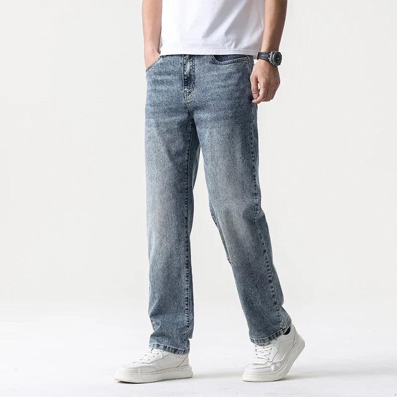 Oversized Men’s Wide Leg Jeans - Straight Lyocell, Casual