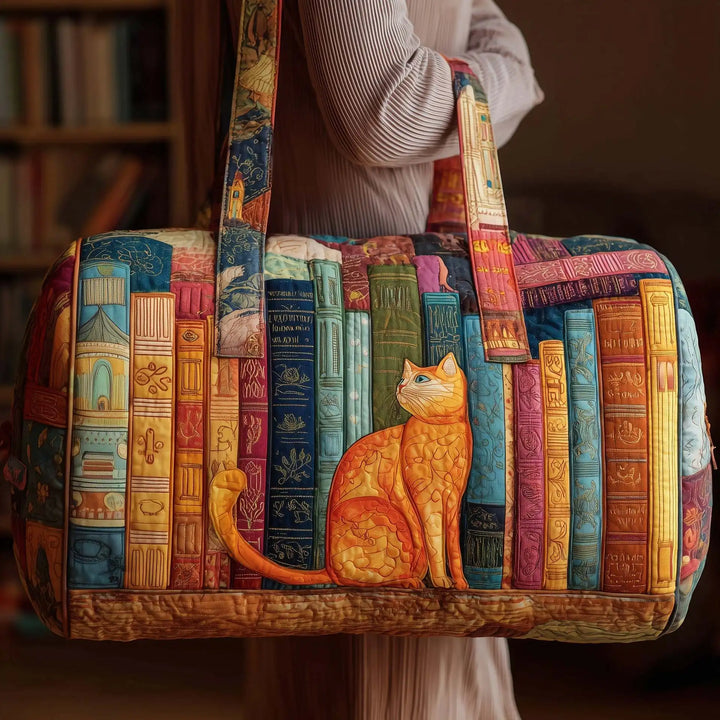 Soft Unisex Travel Tote - Quilted, Cat-Embroidered Fabric, For Beach, Hiking, Camping