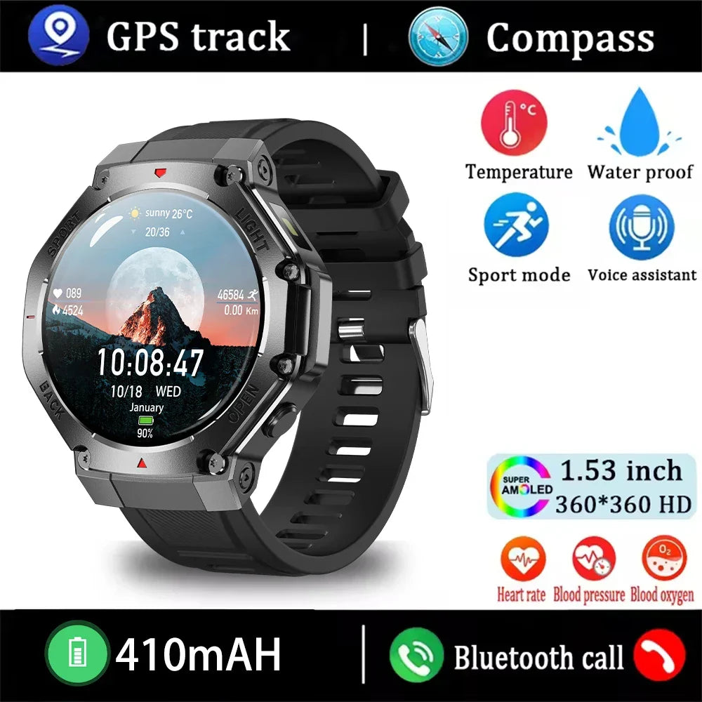 Smartwatch GPS Health Monitor - AMOLED Display, Bluetooth Calling, 3ATM Waterproof Fall 2025 Fitness Gift