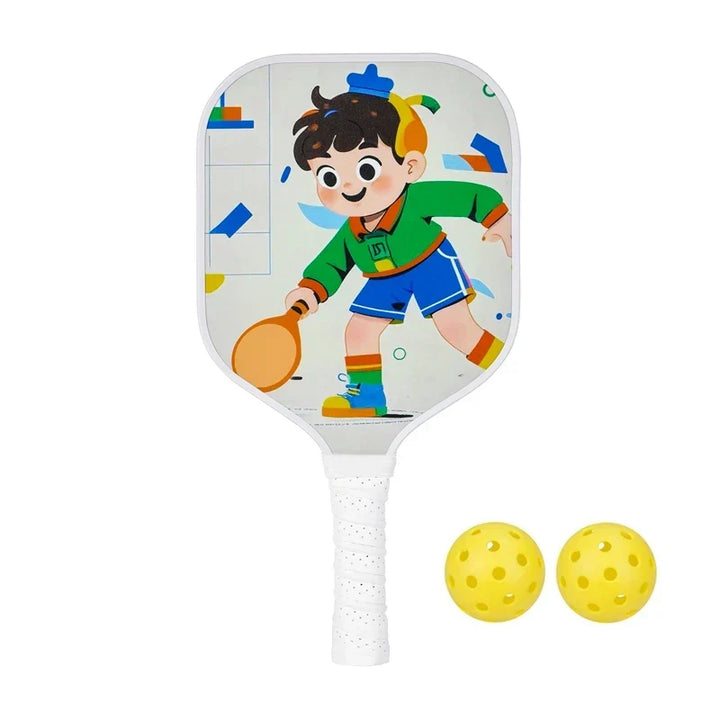 Lightweight Kids Pickleball Paddles Set with Small Grip, Honeycomb Core, Fiberglass, Ages 6-12, Includes 2 Paddles and 2 Balls
