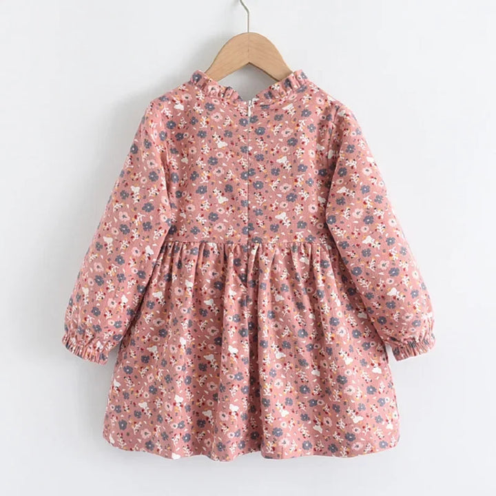 Soft Girls Dress – Long Sleeve Knee-Length, Floral Print, Cotton, Casual Autumn Wear