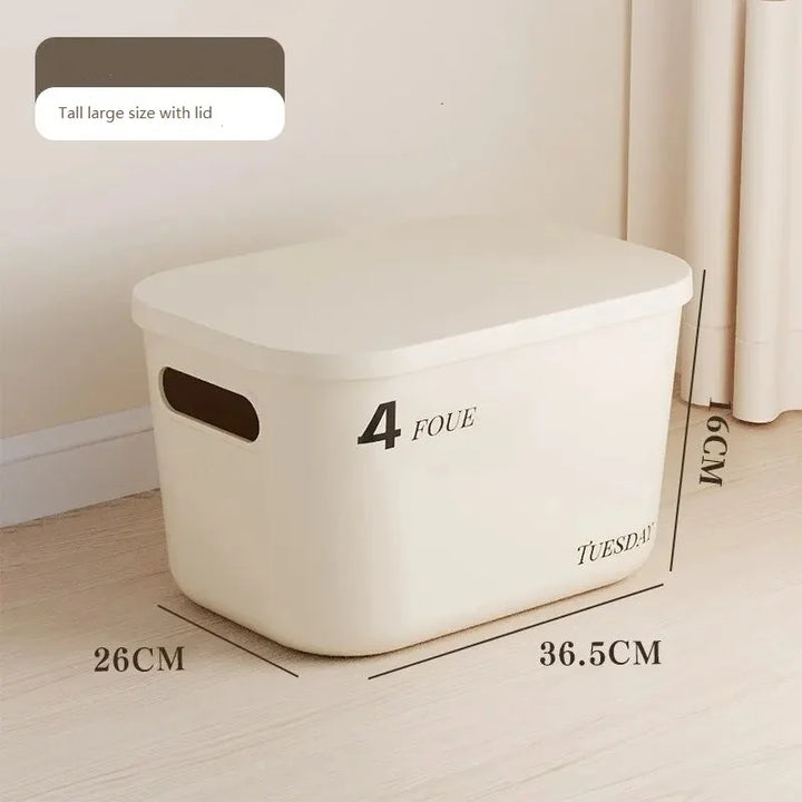Beige PP Ins Style Storage Box with Lid - Home Organizers for Dustproof Clothing &amp; Toys