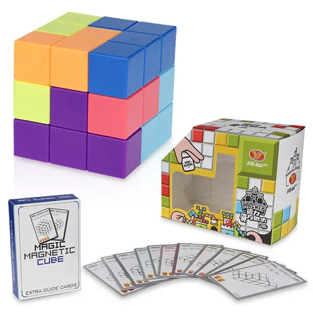 3D Magnetic Building Blocks Set with 54 Guide Cards, Eco-Friendly Magnetic Tiles for Kids Age 6 and Up, 7-Piece Puzzle Cube