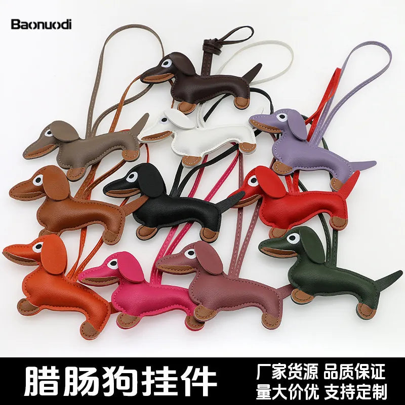 Dachshund Pu Leather Bag Charm Baseball Keychain Gift