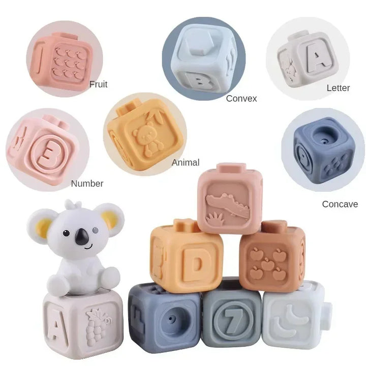 Silicone Montessori Building Blocks for Babies - Stacking and Teething Toys for Early Learning, Safe and Lightweight, Bright colours