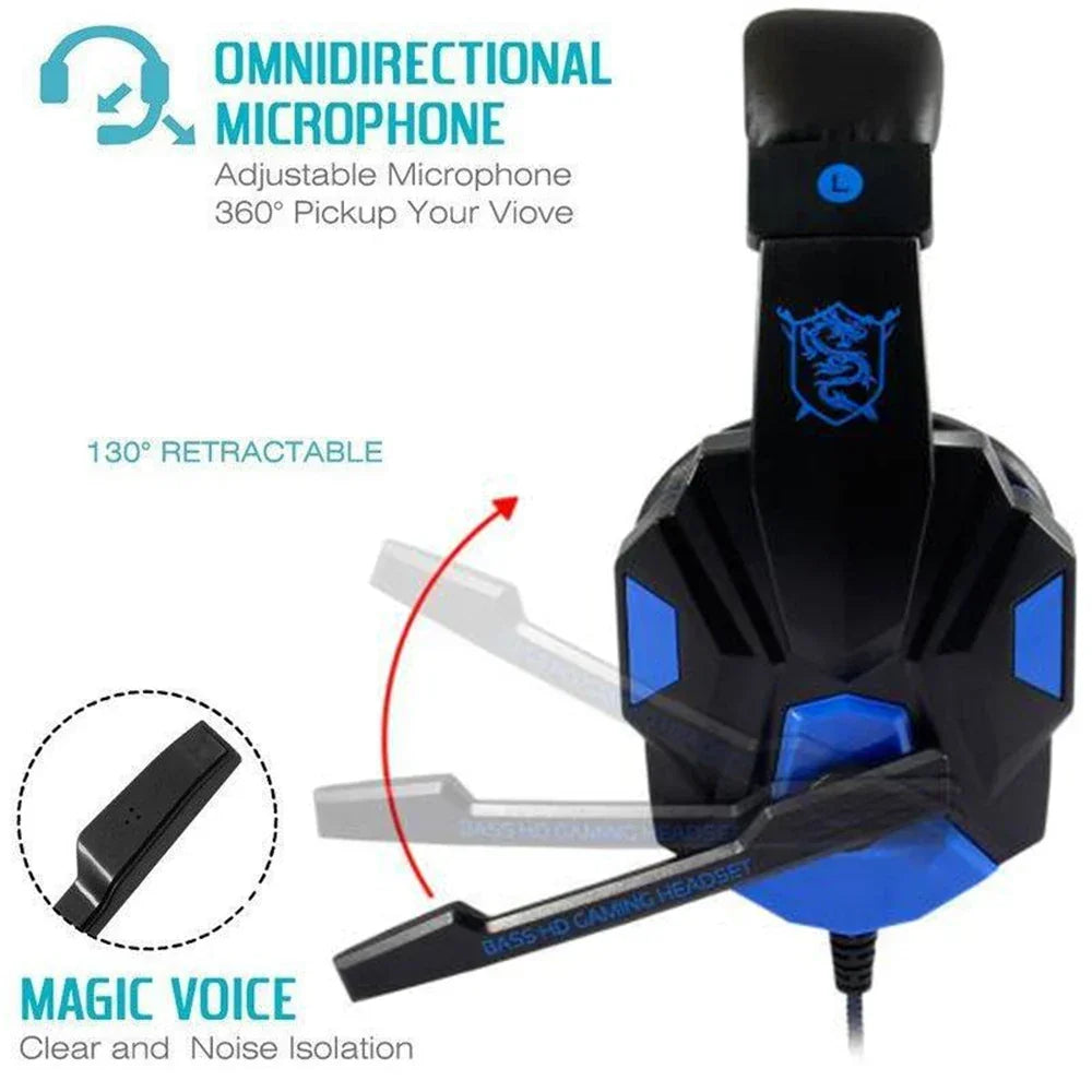 Gaming Headset Wired Noise Cancelling Microphone Adjustable